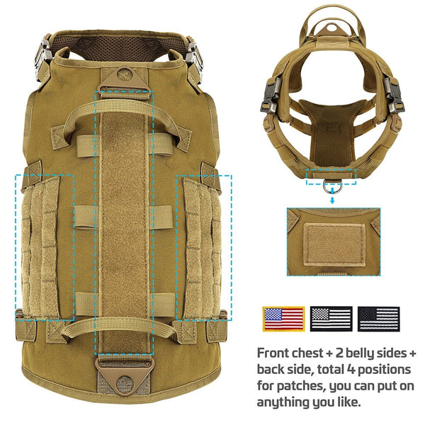 Durable Tactical Military Dog Harness Strong Nylon Pet Vest Working Dog Training Harness With 2 Bag 3 Flag For Small Large Dogs - Vimost Shop