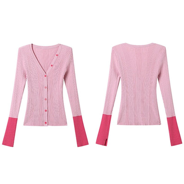 E Girl Spring Knit Cardigan Slim Patchwork Basic Women Jacket Y2K Preppy Style Short Coat Sweater Elastic Thin Knitwear - Vimost Shop
