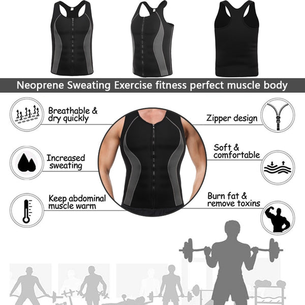 Men's Neoprene Workout Zipper No Zip Tank Tops Sweat Sauna Suits Waist Trainer Slimming Body Shaper Thermo Gym Vest Black | Vimost Shop.