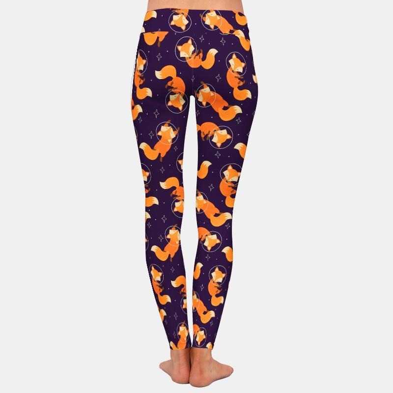 Fashion Cartoon Fox Print Girls Leggings High Waist High Elastic 220gsm Double Side Brushed Milk Silk | Vimost Shop.