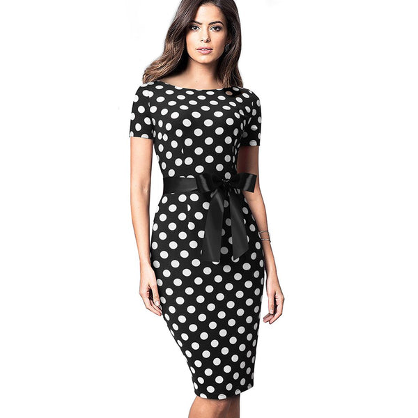 Vintage Elegant Retro Polka Dots with Stripes vestidos Business Party Bodycon Sheath Women Female Dress | Vimost Shop.