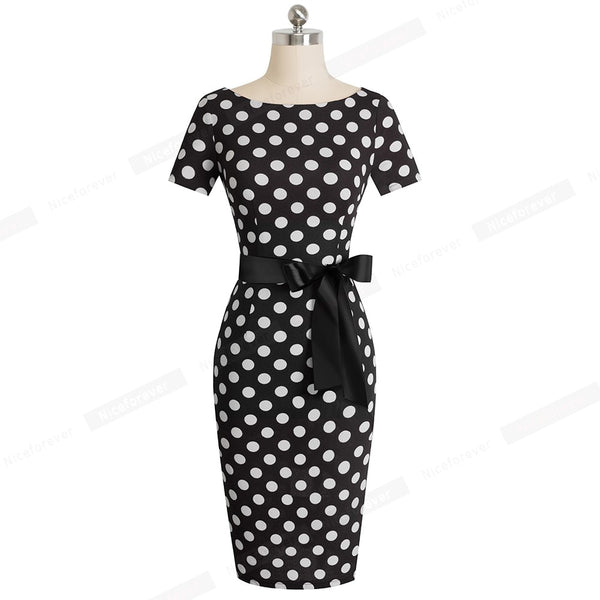 Vintage Elegant Retro Polka Dots with Stripes vestidos Business Party Bodycon Sheath Women Female Dress | Vimost Shop.