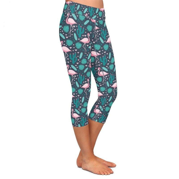 Summer Fashion Women Capri Leggings Flamingos and Plant Printing | Vimost Shop.