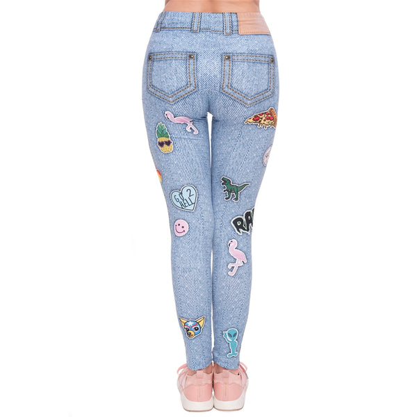 Fashion leggins mujer Light Blue Jeans With Patches Printing | Vimost Shop.