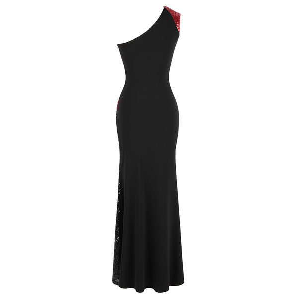 Women's Splicing Gradient Sequin Evening Dress Slit Formal Party Gown Pleated Black Red | Vimost Shop.