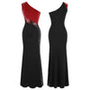 Women's Splicing Gradient Sequin Evening Dress Slit Formal Party Gown Pleated Black Red | Vimost Shop.