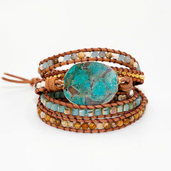 Unique Mixed Natural Stones Gilded Stone Charm 5 Strands Wrap Bracelets Handmade Boho Bracelet Women Leather Bracelet | Vimost Shop.