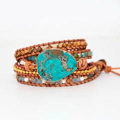 Unique Mixed Natural Stones Gilded Stone Charm 5 Strands Wrap Bracelets Handmade Boho Bracelet Women Leather Bracelet | Vimost Shop.