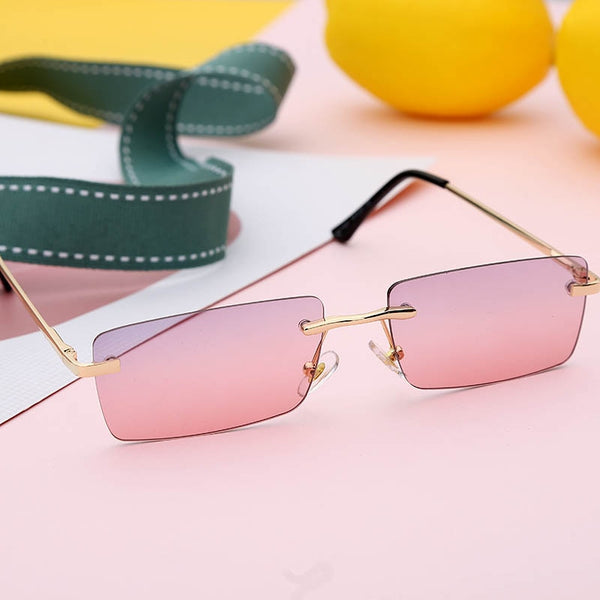 Rectangle Rimless Sunglasses Women Square Vintage Sunglasses Brand Designer Men Retro Small Yellow Gradient Glass UV400 Eyewear | Vimost Shop.