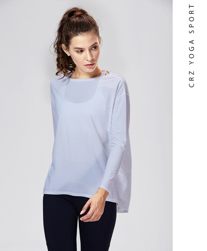 Long Sleeve Workout Shirts for Women Loose Fit-Pima Cotton Yoga Shirts, Casual Fall Tops Shirts