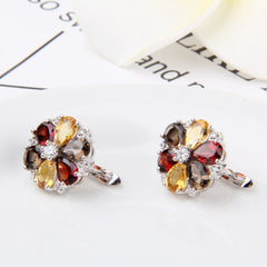 7.72ct Citrine Garnet Smoky Quartz Stone Real 925 Sterling Silver Classic Trendy Flower Shape Women Fine Jewelry | Vimost Shop.