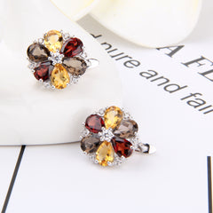 7.72ct Citrine Garnet Smoky Quartz Stone Real 925 Sterling Silver Classic Trendy Flower Shape Women Fine Jewelry | Vimost Shop.