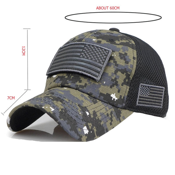 Tactical Camouflage Baseball Caps Men Summer Mesh Military Army Caps Constructed Trucker Cap Hats With USA Flag Patches | Vimost Shop.