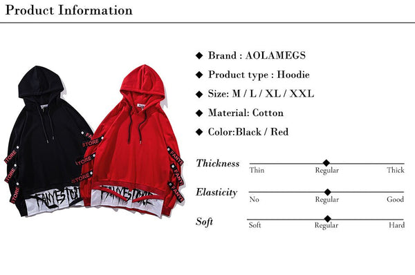 Men Fake 2 Pieces Ribbons High Street Pullover Sweatshirt Fashion Hip Hop Streetwear Hoodie | Vimost Shop.