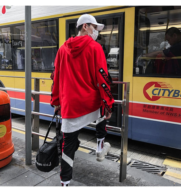 Men Fake 2 Pieces Ribbons High Street Pullover Sweatshirt Fashion Hip Hop Streetwear Hoodie | Vimost Shop.