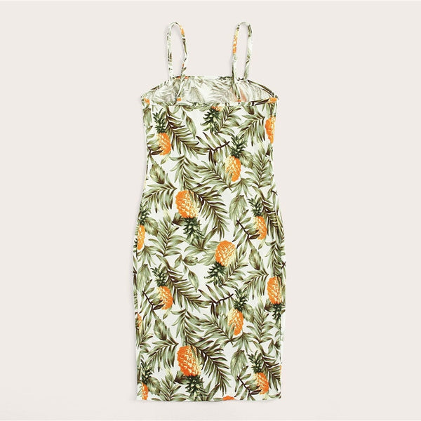 Allover Pineapple Tropical Print Cami Dress Multicolor Sleeveless Sheath Mini Dresses Women Summer Vacation Beach Dress | Vimost Shop.