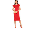 Red Layered Ruffle Sleeve Crisscross Back Bodycon Dress Women Summer Elegant Sleeveless Solid Slim Midi Party Dress | Vimost Shop.