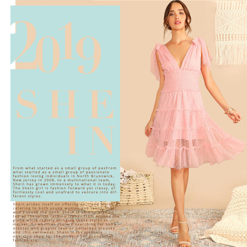 Shoulder Knot Plunging Neck Mesh Lace Dress Women Romantic Sleeveless Deep V Neck Midi Dress A Line Pink Summer Dress | Vimost Shop.