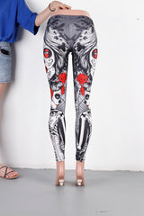 Halloween Sugar Skull Leggings For Women Girl Rose Print Fantastic Workout Party Ankle Pant | Vimost Shop.