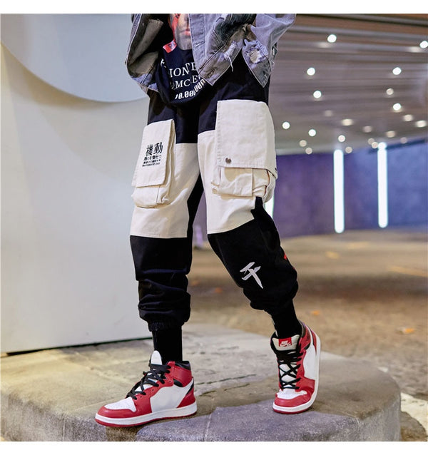 Men Cargo Patchwork Track Pants Fashion High Steet Joggers Sweatpants Streetwear | Vimost Shop.