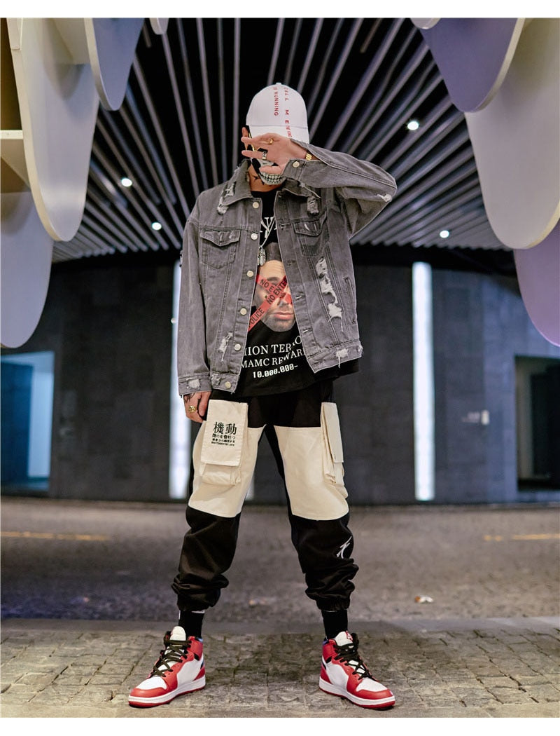 Men Cargo Patchwork Track Pants Fashion High Steet Joggers Sweatpants Streetwear | Vimost Shop.