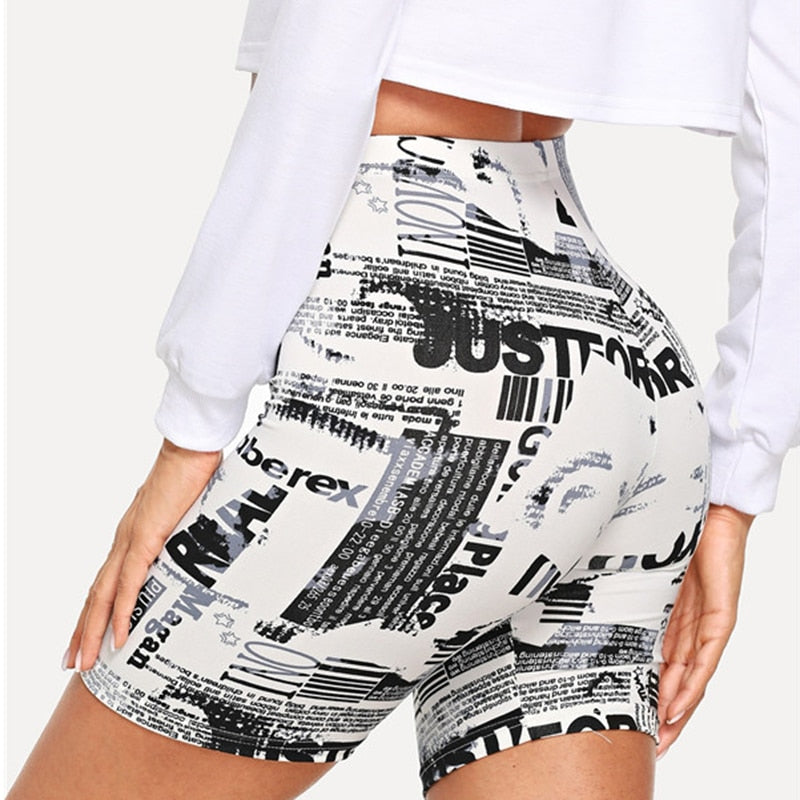 Modern Lady Allover Letter Print Cycling Crop Short Leggings  Modern Lady Women Pants Trousers | Vimost Shop.