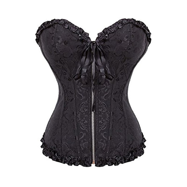 Women Halloween Zipper Bustier Top Corset Sexy Boned Waist Trainer Corset Overbust Brocade Plus Size Waspie Black | Vimost Shop.