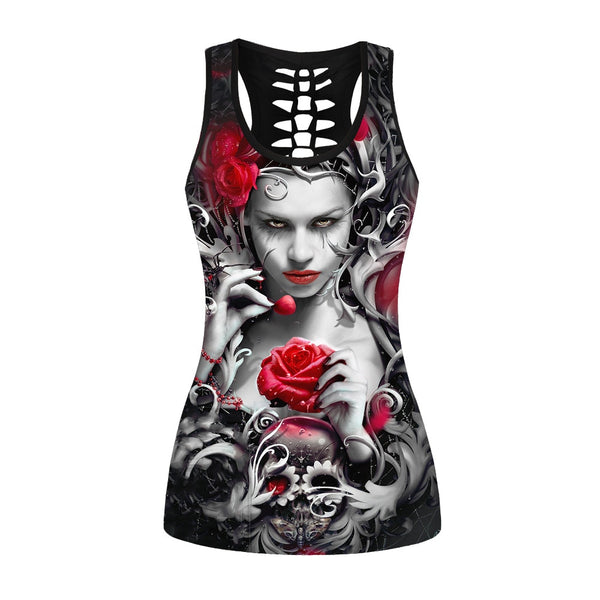 Gothic Tank Top Women Sexy Banshee Mask Rose Print Vest Skull Hollow Out Tops Punk Sleeveless Top Plus Size | Vimost Shop.