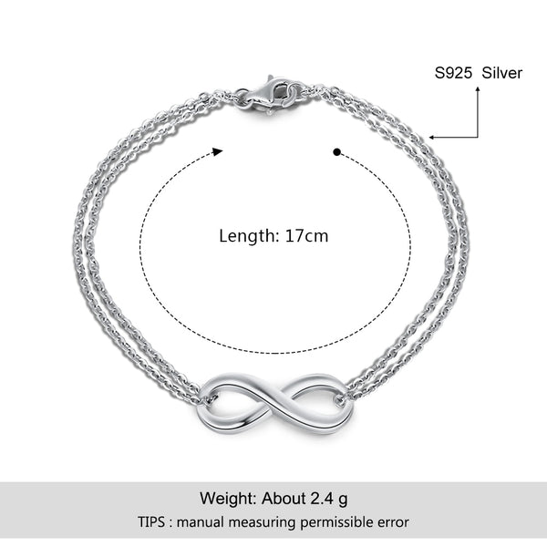 925 Sterling Silver Infinity Bracelets & Bangles for Women 8 Shape Double Chain Bracelet Party Trendy Jewelry | Vimost Shop.