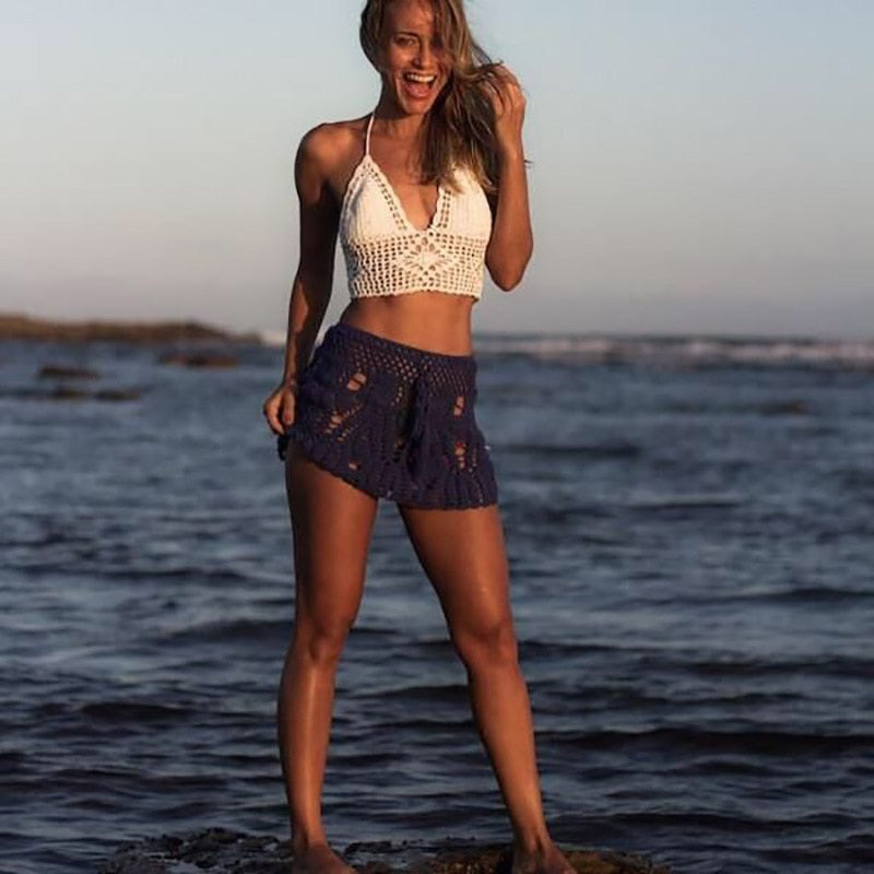 Hand Hook Crochet Bikinis Bottom Handmade Knitted Hollow Out A-line skirt Sexy Swimwear Women | Vimost Shop.