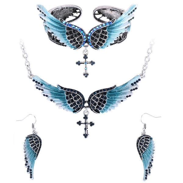 Angel Wing Cross Necklace Earrings Bracelet Set Women Biker Jewelry Birthday Gifts Her Mom Wife Girlfriend Dropshipping | Vimost Shop.