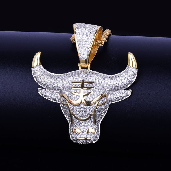 Animal Cow Pendant With Rope Chain Gold Color Bling Cubic Zircon Men's Hip hop Rock Necklace Jewelry For Gift | Vimost Shop.