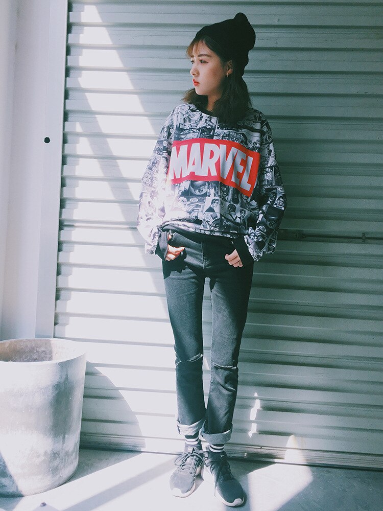 Woman Harajuku Anime Portrait Print Sweatshirts | Vimost Shop.