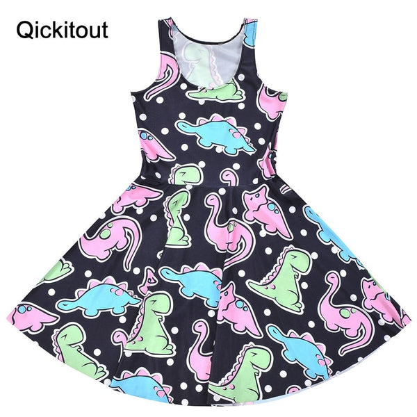 Girl's dress sexy Hot Women Dress Digital Print Cute animal cartoon dinosaur Summer Sleeveless Beach DRESS vestidos | Vimost Shop.