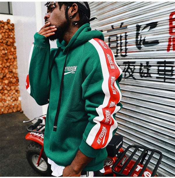 Men Side Letter Fleece Hooded Pullover Street Fashion Hip Hop | Vimost Shop.