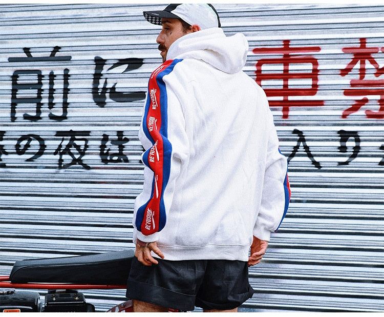 Men Side Letter Fleece Hooded Pullover Street Fashion Hip Hop | Vimost Shop.