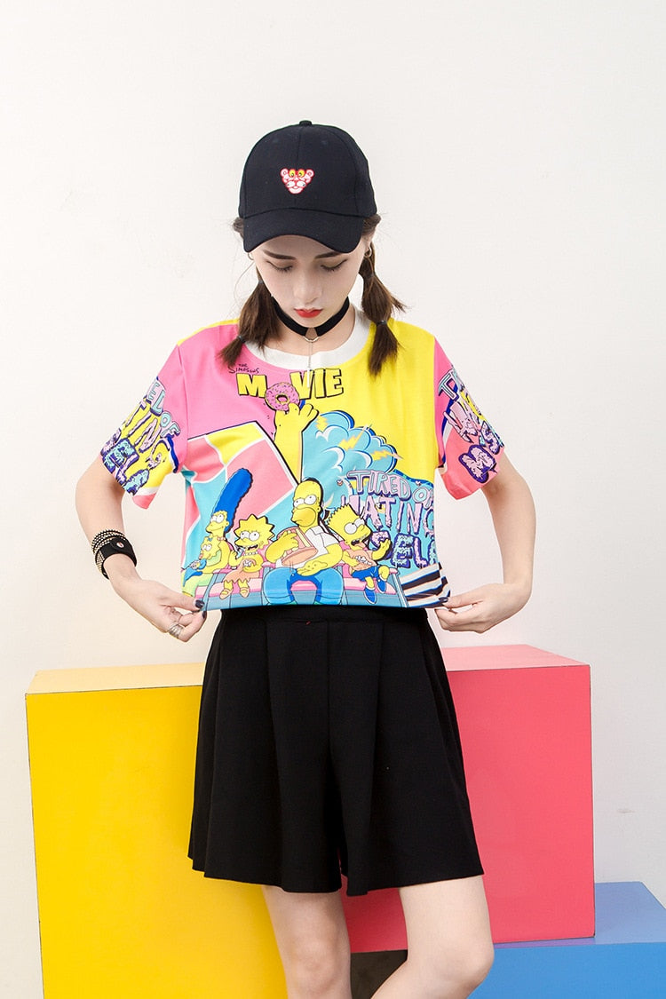 Women  Cartoon Printed  Girl Donuts O-neck T Shirts | Vimost Shop.