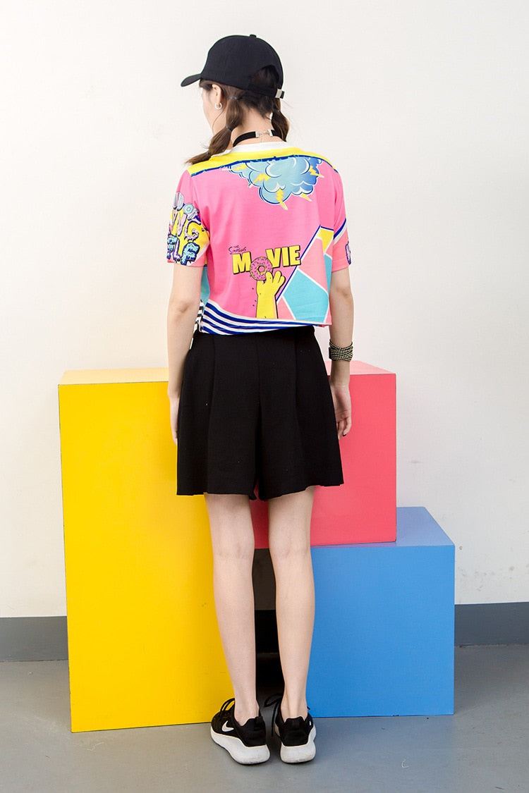 Women  Cartoon Printed  Girl Donuts O-neck T Shirts | Vimost Shop.