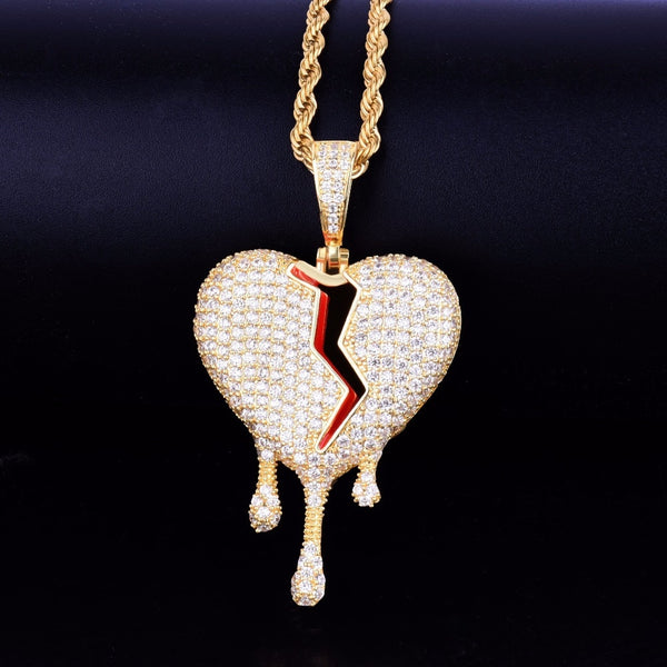 Red Color oil Drip Heart Necklace & Pendant With Tennis Chain Gold Color Cubic Zircon Men's Women Hip hop Jewelry Gift | Vimost Shop.