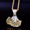 Hand with Money Dollar Gold Color Necklace & Pendant Tennis Chain Gold Color AAA Cubic Zirconia Hip hop Rock Jewelry | Vimost Shop.