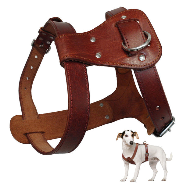 Genuine Leather Dog Harness Brown Real Leather Dogs Walking Training Vest Adjustable Straps Medium Large Pitbull Boxer Mastiff