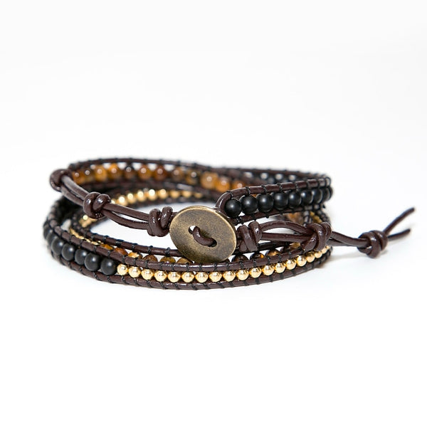 Unique Mixed Triple Simple Leather Beaded Bracelet,Tiger Eye,Copper,Black Beaded Beaded Bracelet Friendship Bracelets Jewelry | Vimost Shop.