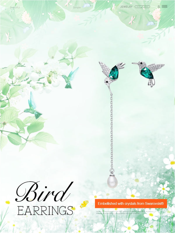 925 Sterling Silver Bird Earrings Embellished with Crystal from Swarovski Stud Earrings for Women Piercing Oreja | Vimost Shop.