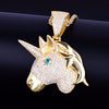Animal horse head Gold Color Necklaces & Pendants Free Rope Chain AAA Cubic Zircon Men's Hip Hop Jewelry For Gift | Vimost Shop.