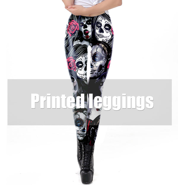 The Dead Girl Skull Horrible Scary Fitness Women's Black Printed Legging Female Ankle Pants | Vimost Shop.