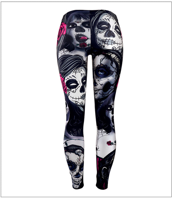 The Dead Girl Skull Horrible Scary Fitness Women's Black Printed Legging Female Ankle Pants | Vimost Shop.