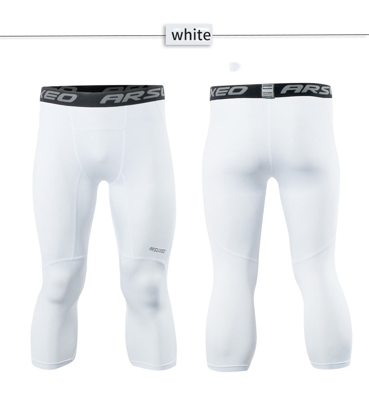 Men 3/4 Sports Compression Tights Base Layer Running Tights GYM Fitness Active Training Exercise Pants