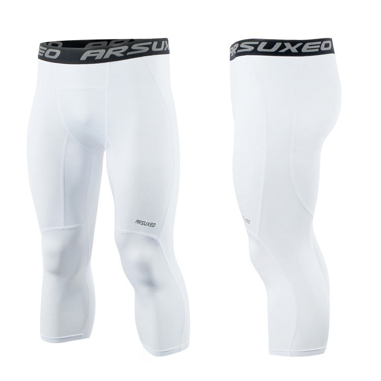 Men 3/4 Sports Compression Tights Base Layer Running Tights GYM Fitness Active Training Exercise Pants