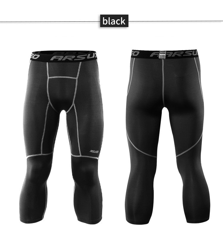 Men 3/4 Sports Compression Tights Base Layer Running Tights GYM Fitness Active Training Exercise Pants