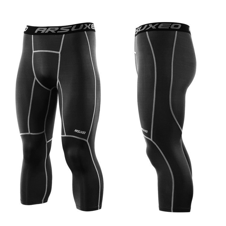 Men 3/4 Sports Compression Tights Base Layer Running Tights GYM Fitness Active Training Exercise Pants